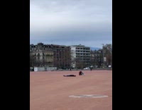 Dog poop near girl lay on ground