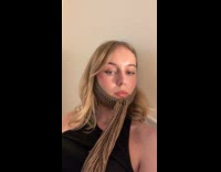 Woman crochets beard made from nylon