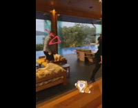 Guys buttcrack shown getting up from couch 