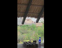 Woman dress lay on stairs wave legs