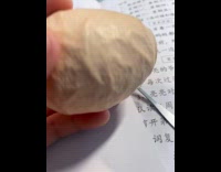 Man showing wrinkly egg laid by pet chicken