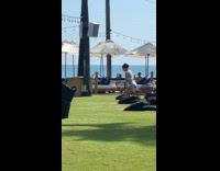 Collab IITW - Woman in blue bikini twerk dance at the beach resort