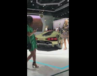 Green dress girl photographs friend sports car 