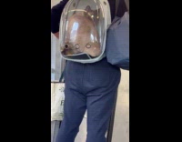 Collab Subway Creatures - Man ride train with cat inside backpack