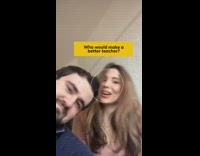 Couple answers questions game blue shirt 