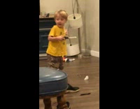 Kid yellow shirt dance scream fall down