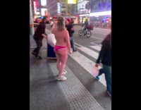 Lady Crosses Street Shirtless  with Underwear On 