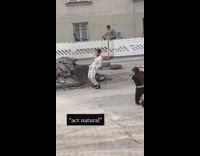 Girl checkered suit bend backward slouch street