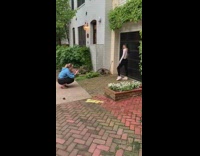 Girl white sleeves whip hair black gate