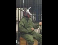 Metal Horse Helmet Guy Plays Triangle Music in Terminal 