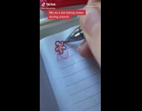 Girl takes colorful decorated notes at church 