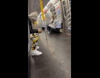 Small remote control car drive on train floor