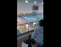 Kid blows trumpet toy making athlete jump before signal