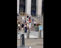 Meditation class in front of post office 