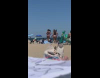 Three women in bikini tiktok dance at the beach