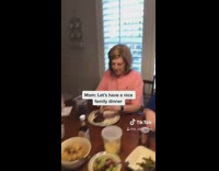 Dinosaur at nice family dinner