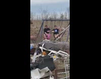 Two guys swing set junk yard fail 
