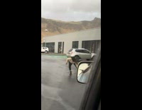 Girl drop chase white cap on ground