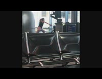 Woman pink leggings exercise airport window lobby