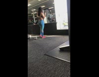 Girl blue yoga pants mirror photo gym