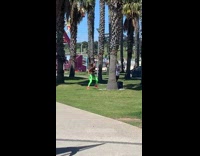 Woman green leggings tiktok workout beach trees