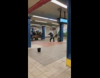 Guy in black Adidas pants does contortionist dance in subway station #BluePointWhatTheL