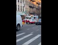 Ice cream truck crashed on street sidewalk