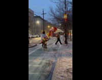 Cyclist with flowers lean on right side
