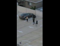 Woman grocery bag photo shoot parking lot