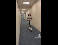 Compilation of girl riding scooter down hallway