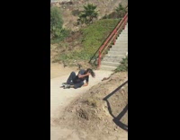 Guy tries to ride scooter down railing fail