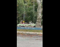 Guy convertible car skeleton dogs michael mask 