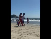 Woman large bikini tiktok dance red hair