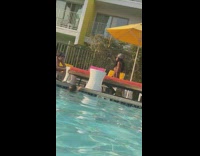 Girl bikini hat wave hand pool umbrella