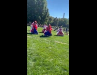 Group dancing traditional korean dance 