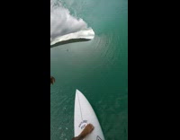 POV of surfer under wave 