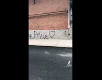Woman laughing at fuck the police tagging attempt 