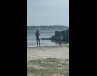 Collab IITW - Lady in Shirt Jumps Repeatedly on Beach