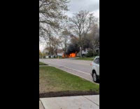 Car on fire exploded at the neighborhood