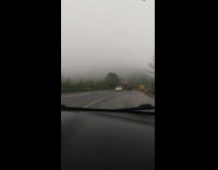 Car drive road foggy mountains rain georgia