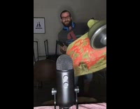 Guy makes loud sound next to mic