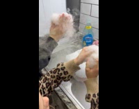 Two women plays with soapy dry ice