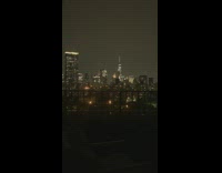 Skyline view of nyc nighttime lightning strikes