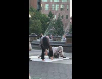 Guy plays saxophone two girls dance mask 