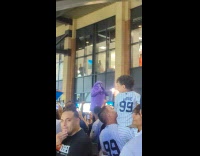 Grimace chugging beer at Mets Game 