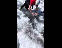 Man drink water from glacier ice