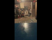 woman blue table breaks half