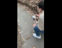 Squirrel gently bites hand when guy tries to offer snack