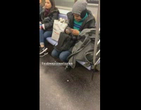 Woman uses a cheese grater to file her nails on subway train