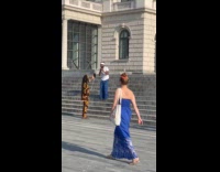 Man blue pants video shoot at park